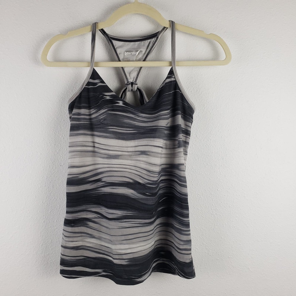 Marmot Women's S Strappy Racerback Athletic Tank Black White Swirl Shelf Bra